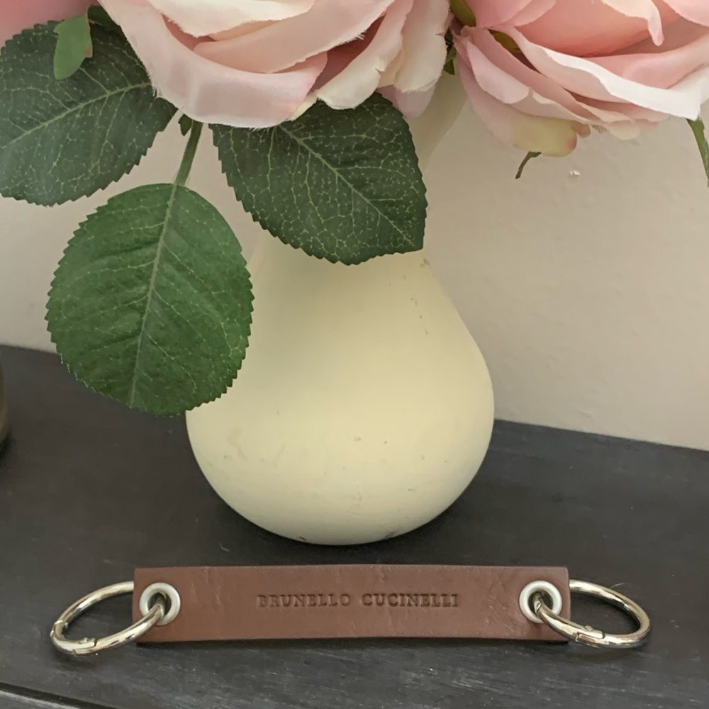 Brunello Cucinelli Brown Leather Keychain with Silver Hardware